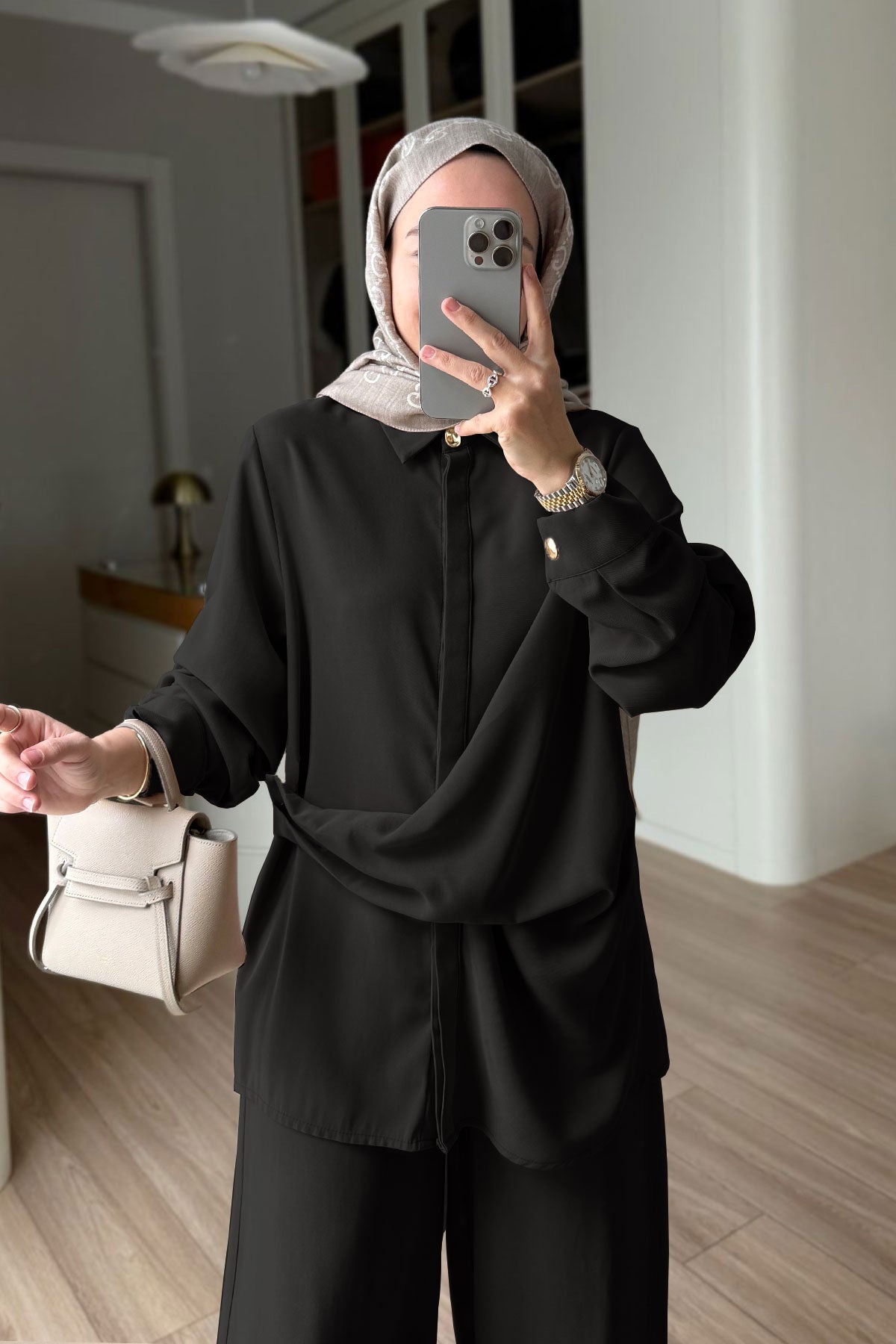 Two-Piece Suit with Tie-Waist Detail - Black