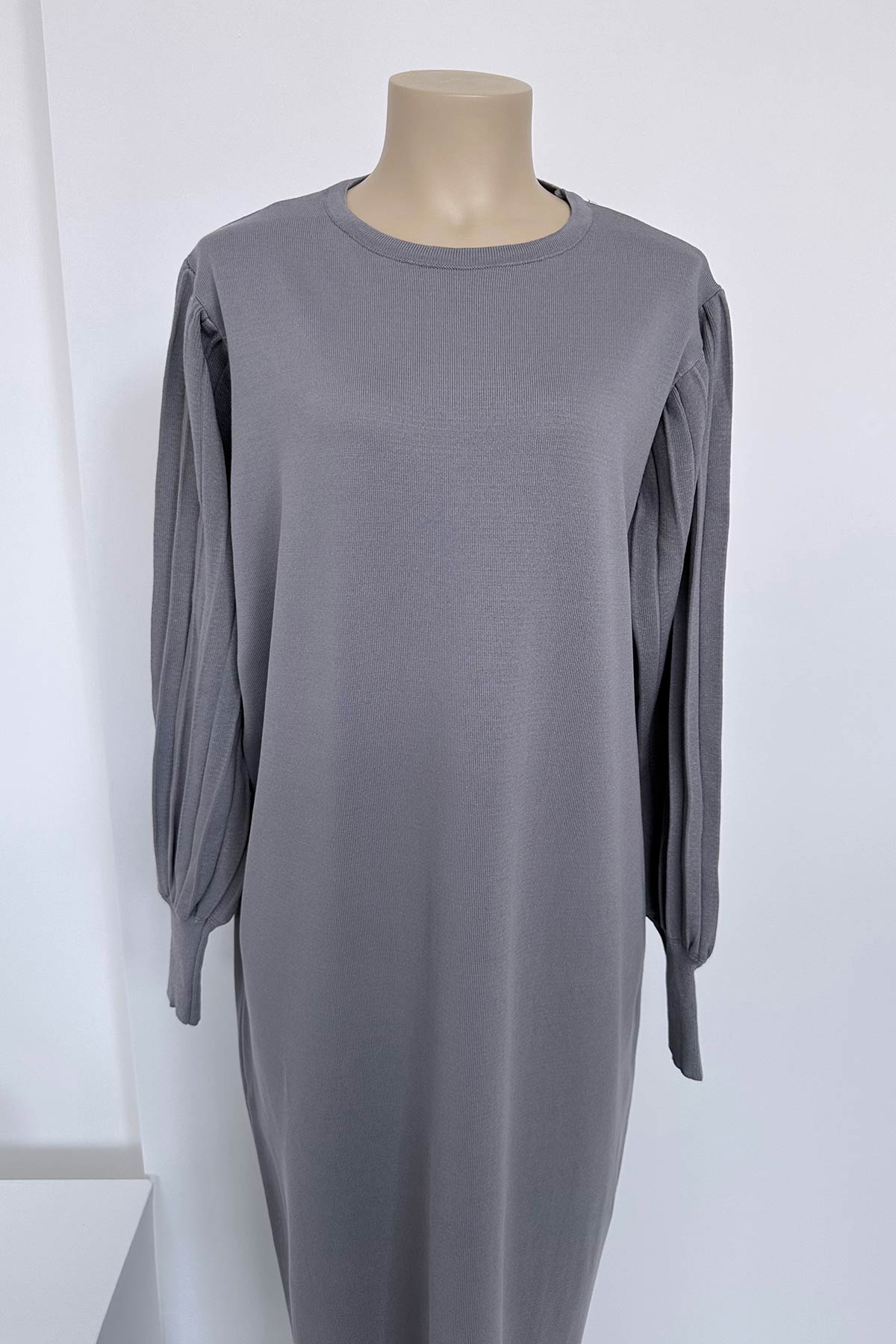 Balloon Sleeve Mercerized Dress - Grey