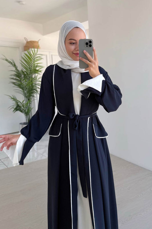 Biye Detail Abaya - Navy Blue