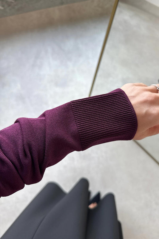 Brooch Detail Mercerized Cardigan - Plum