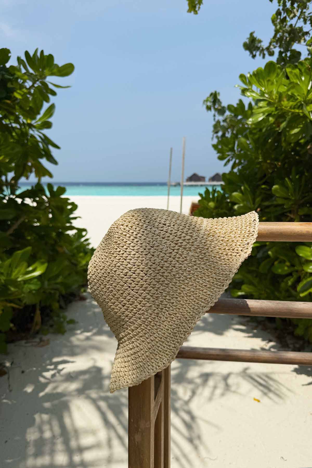 Hand Knitted Straw Hat - Beige