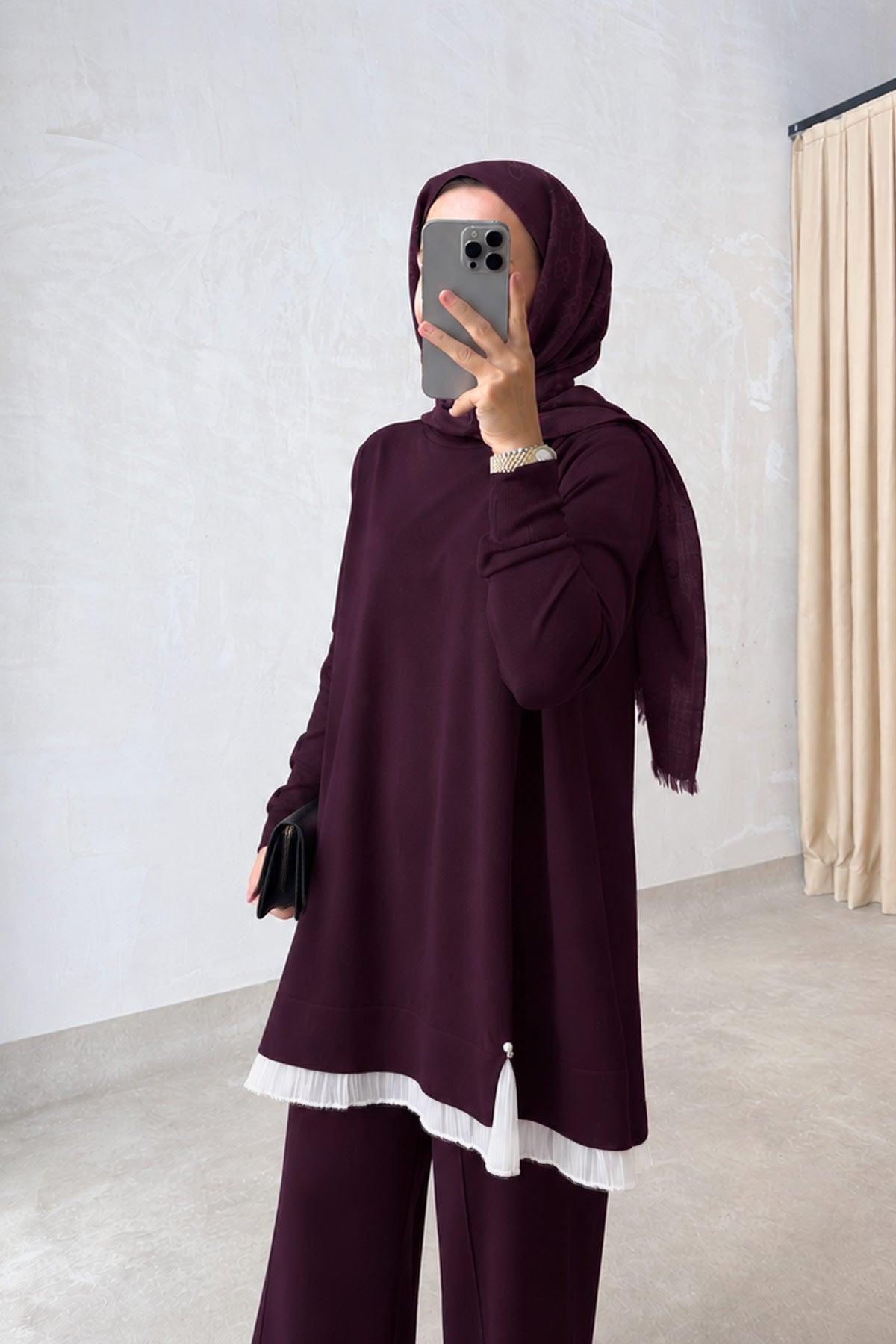Mercerized Suit with Tulle Hem Detail - Plum