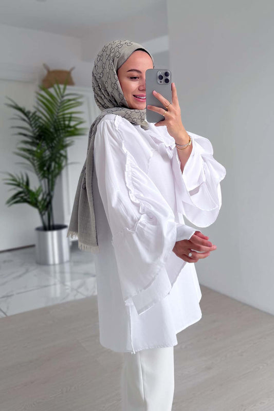 Ruffle Detail Shirt - White