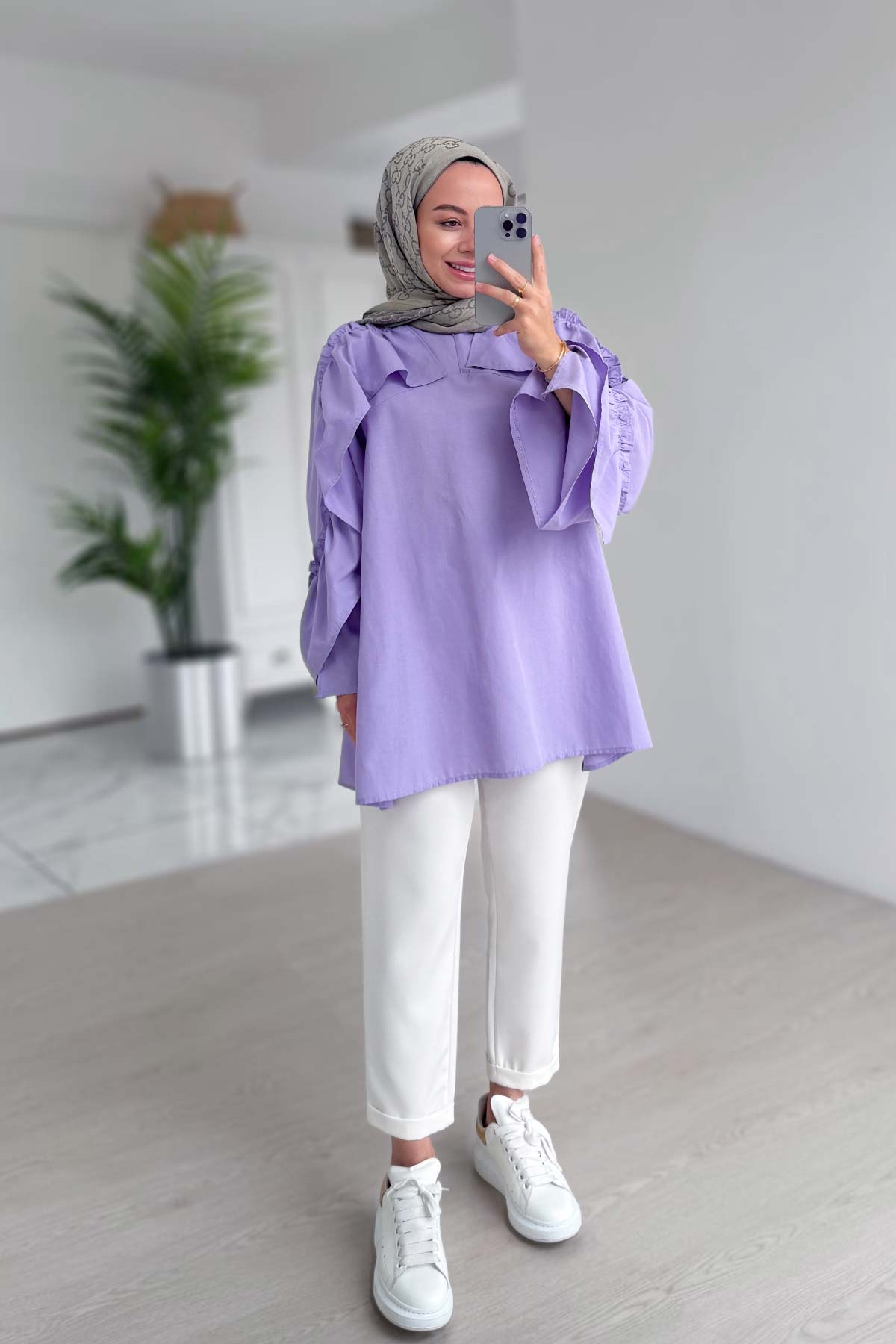 Ruffle Detail Shirt - Lilac