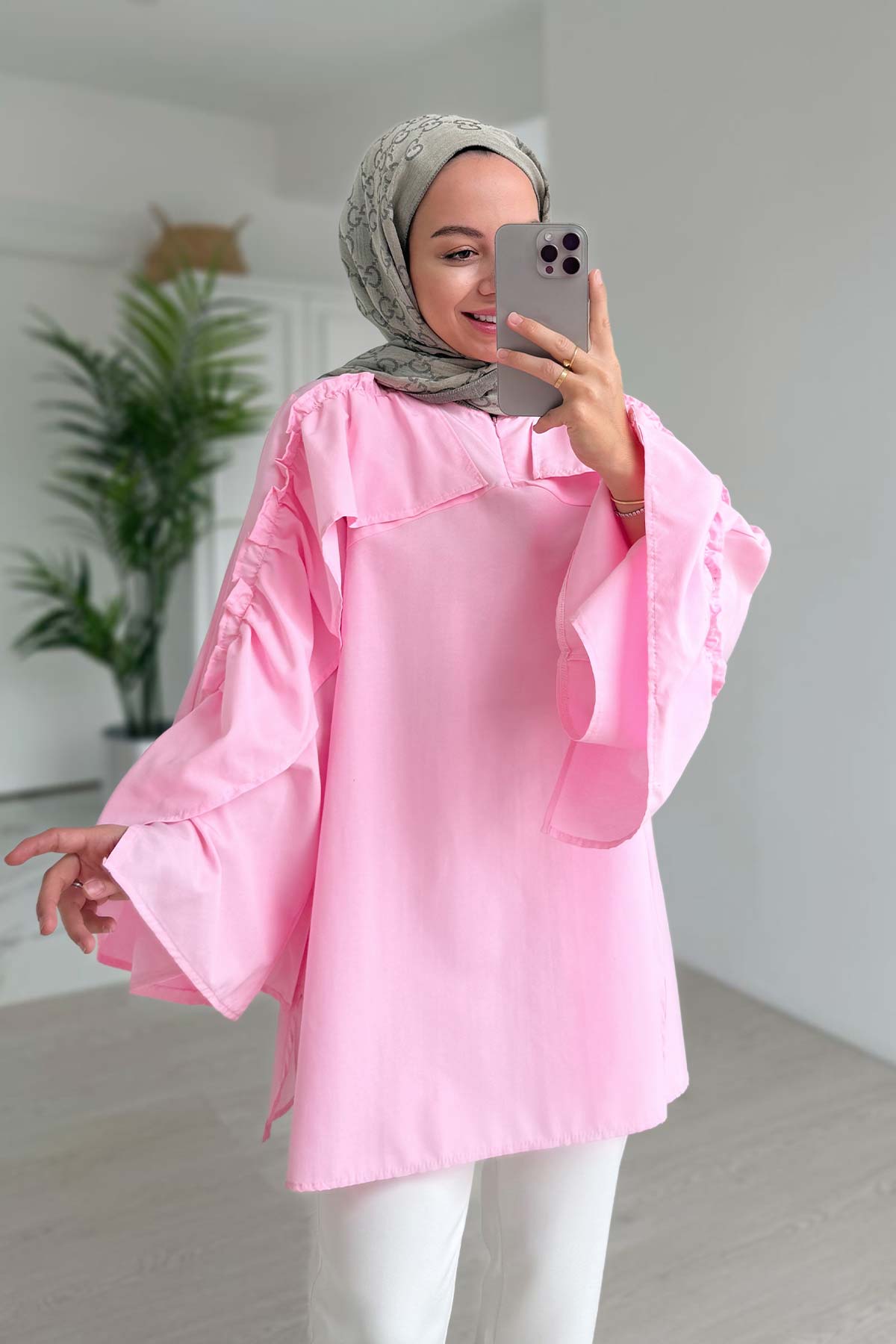 Ruffle Detail Shirt - Pink