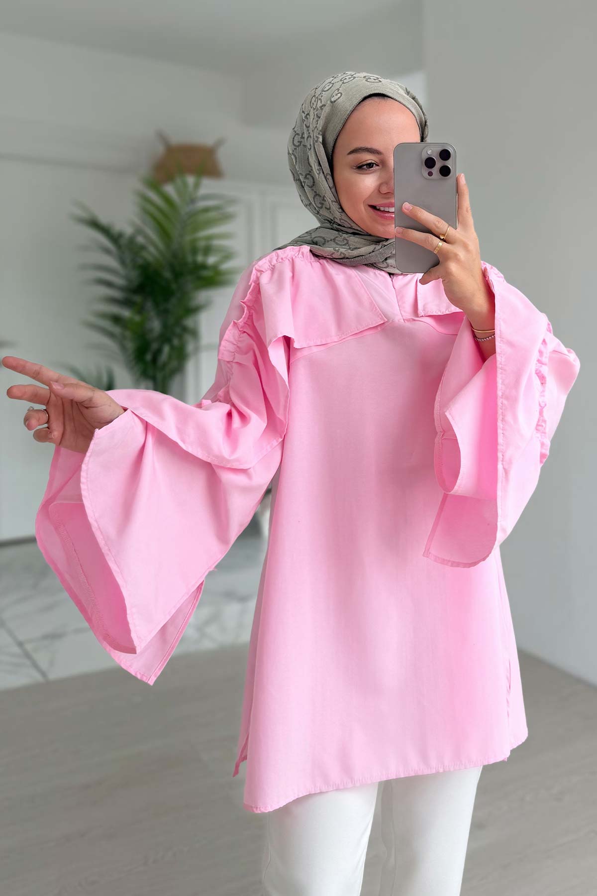 Ruffle Detail Shirt - Pink