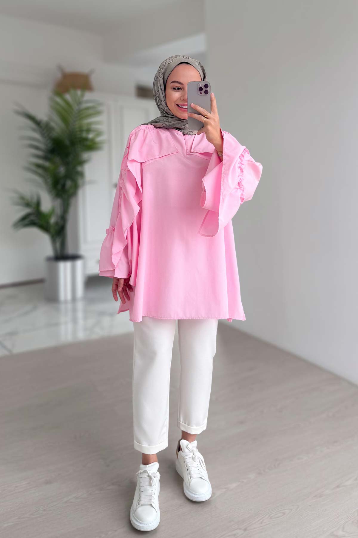 Ruffle Detail Shirt - Pink