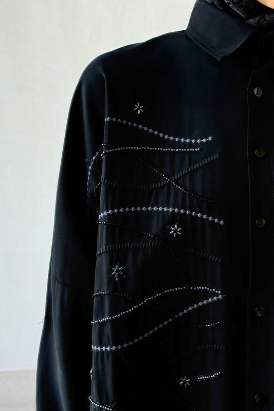 Oversized Shirt with Geometric Embroidery - Black