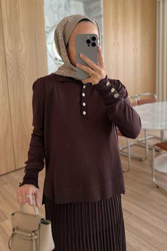 Shimmer Detail Skirted Mercerized Suit - Brown