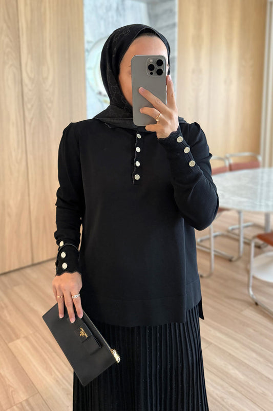 Shimmer Detail Skirted Mercerized Suit - Black