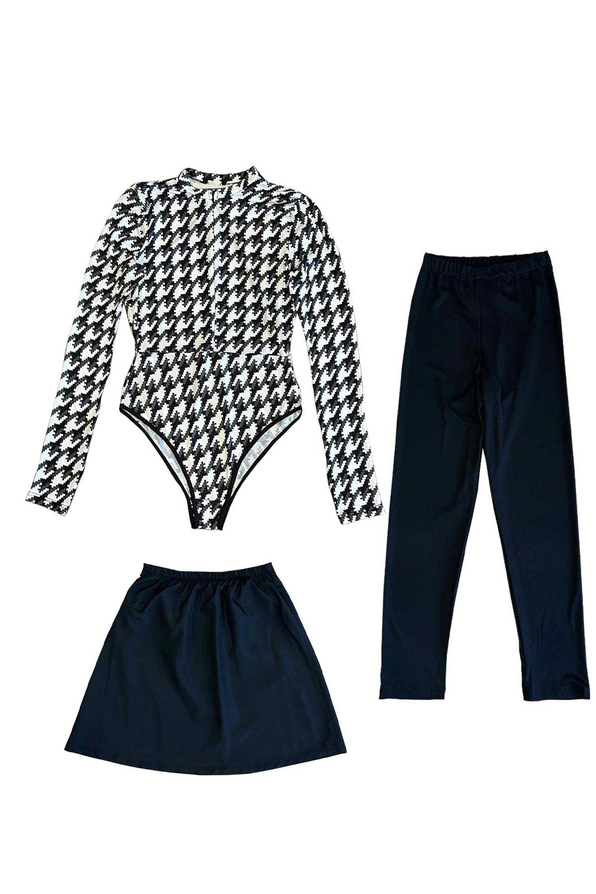 Island Surf 4-Pack Modest Swimsuit - Black