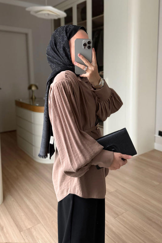 Belted Padded Shirt - Camel