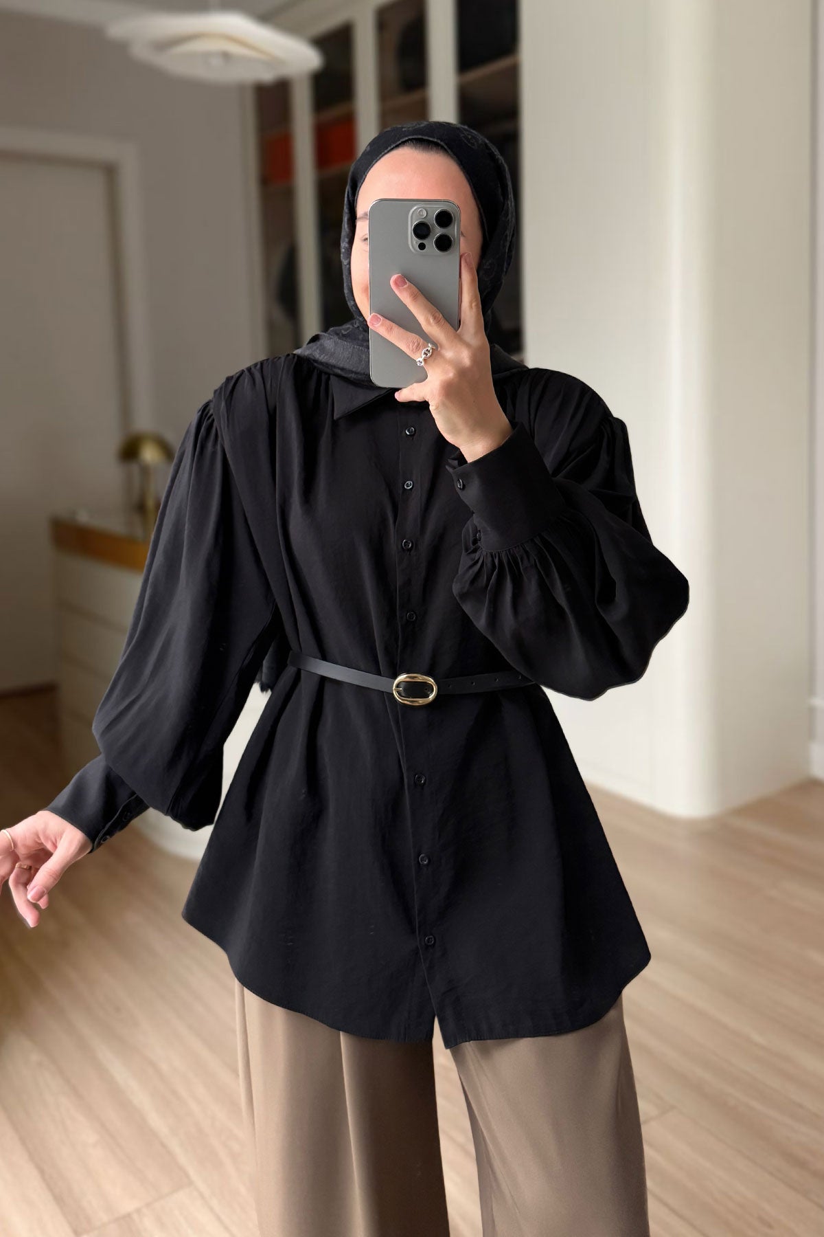 Belted Padded Shirt - Black