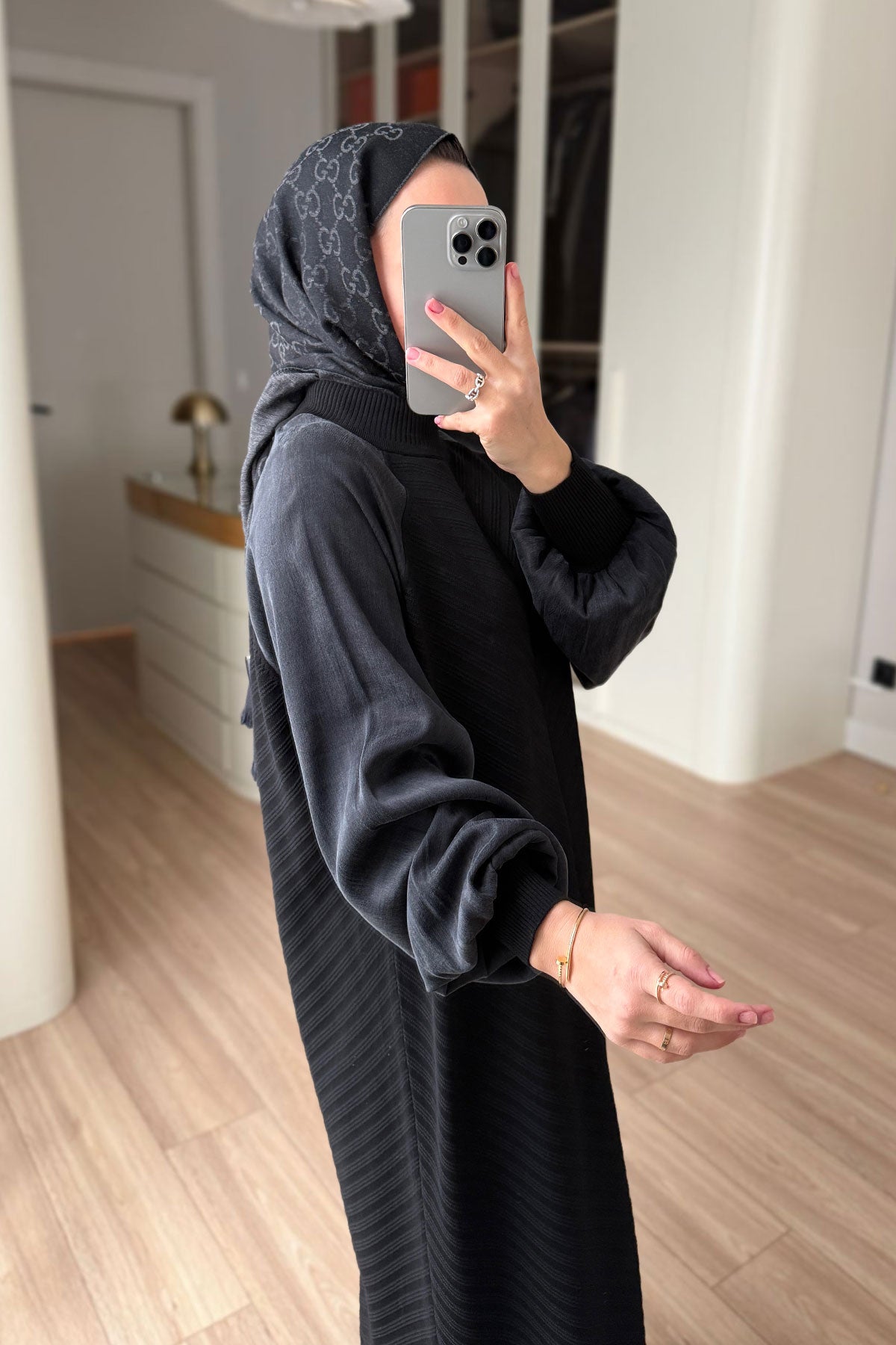 Self-Patterned Mercerized Dress - Black