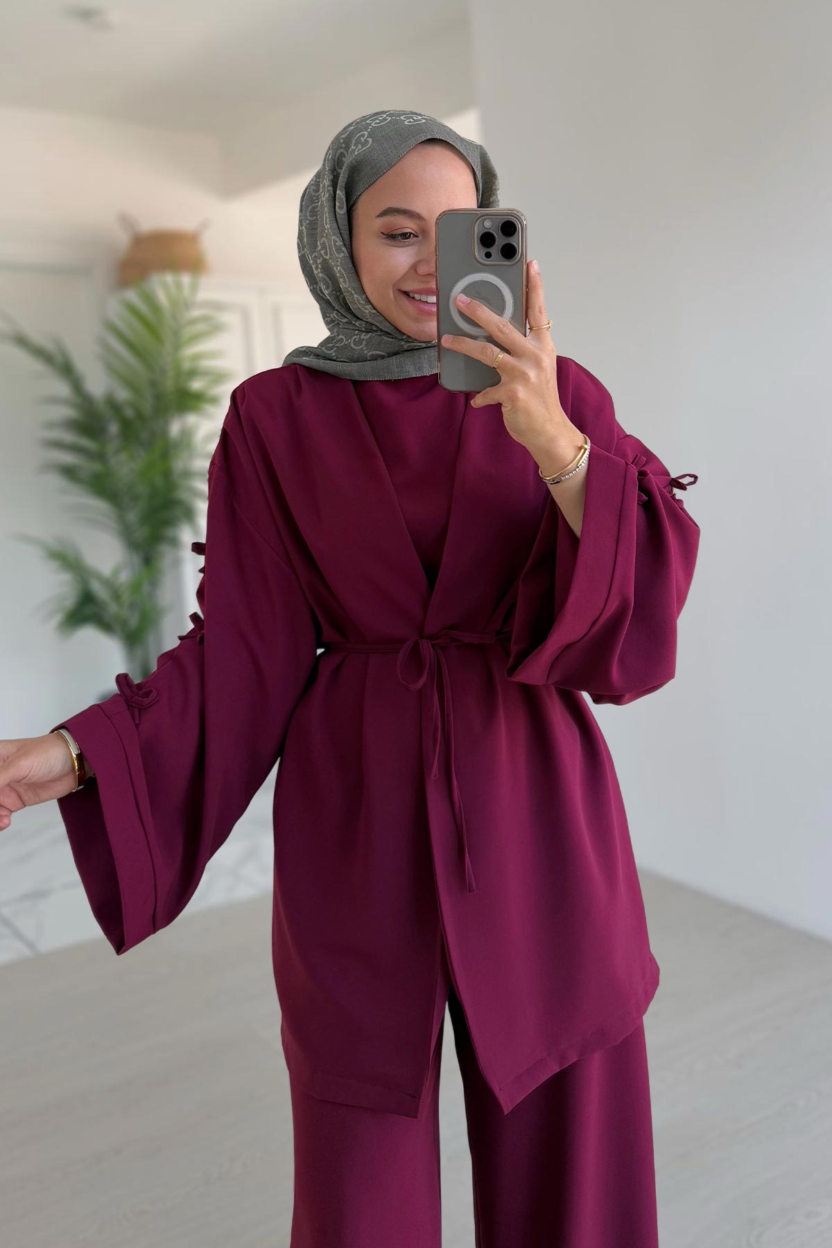 Bow Detail Triple Suit - Plum