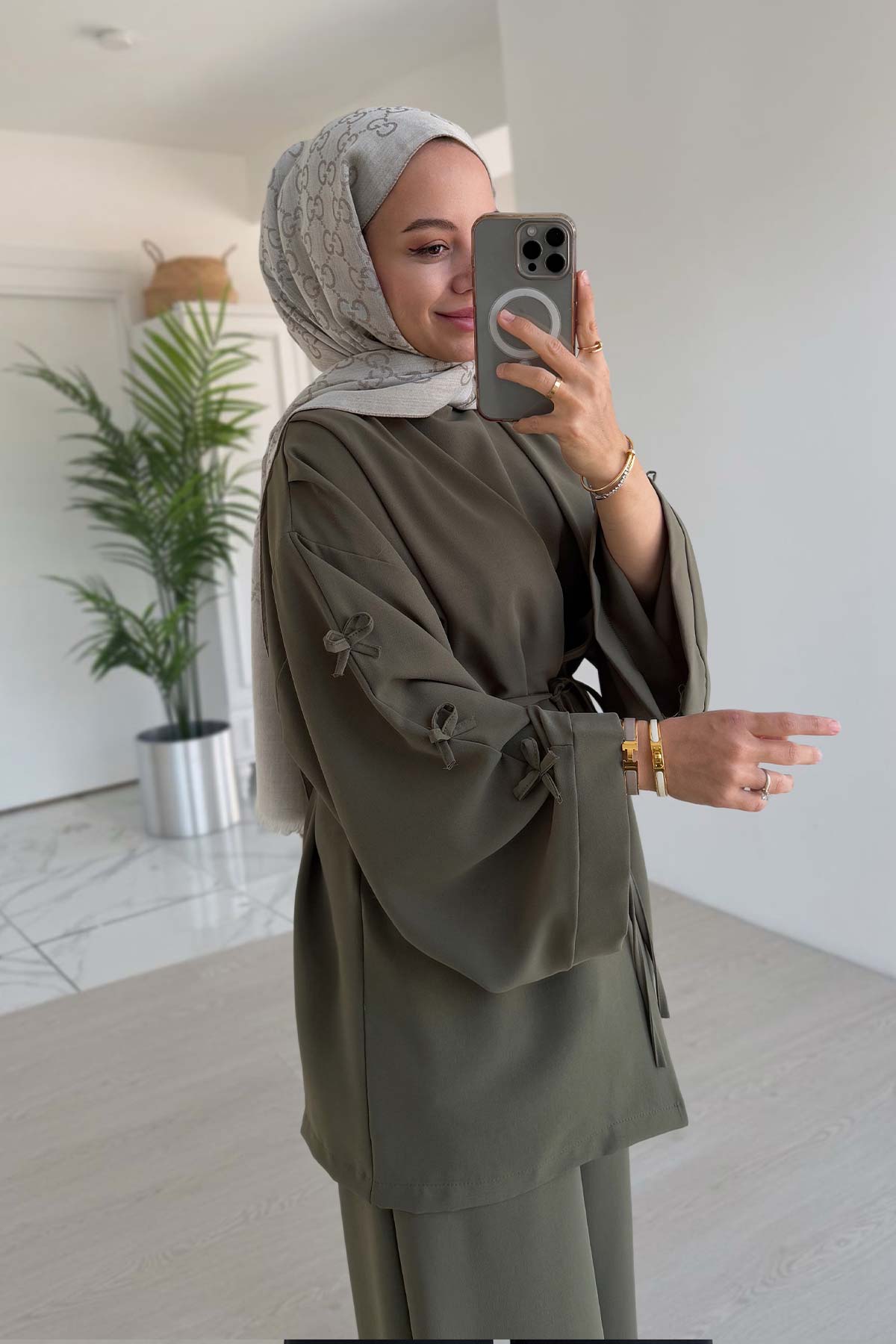 Bow Detail Triple Suit - Khaki