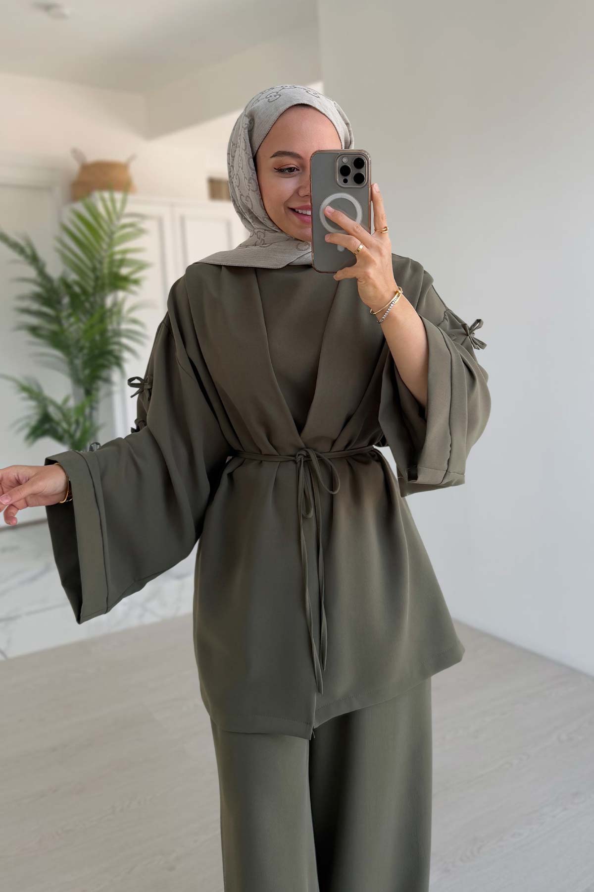 Bow Detail Triple Suit - Khaki