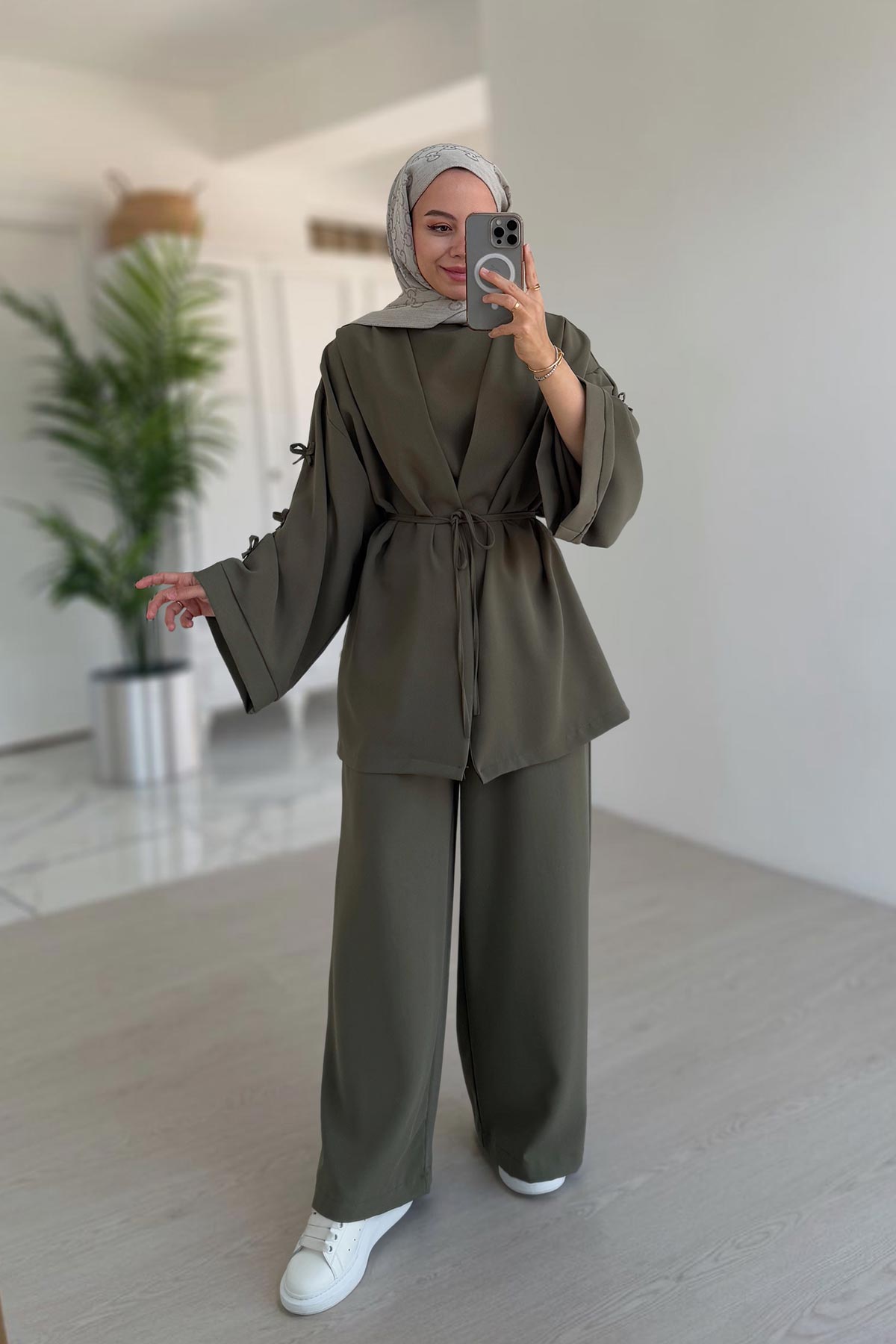 Bow Detail Triple Suit - Khaki