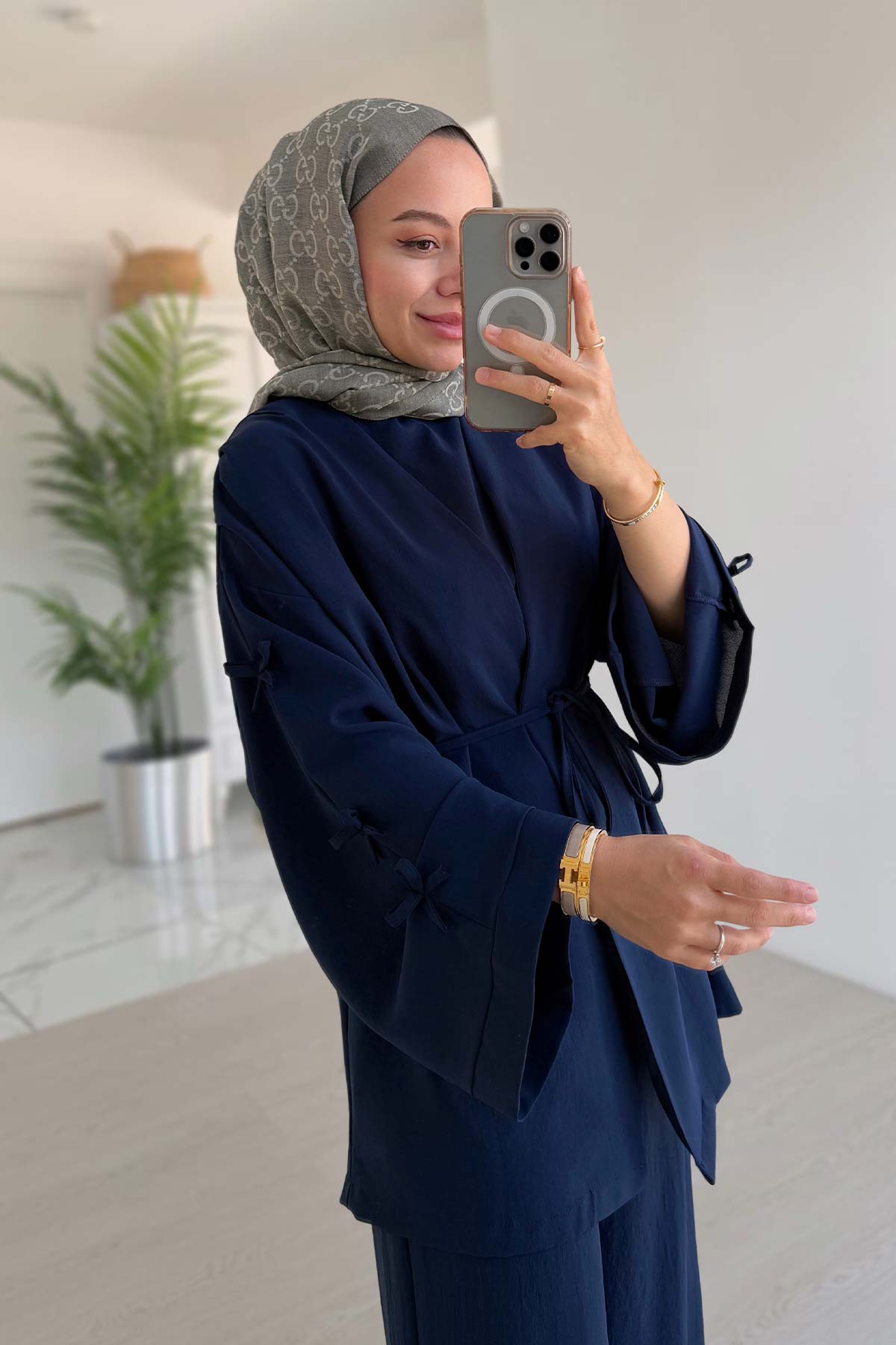 Bow Detail Triple Suit - Navy Blue