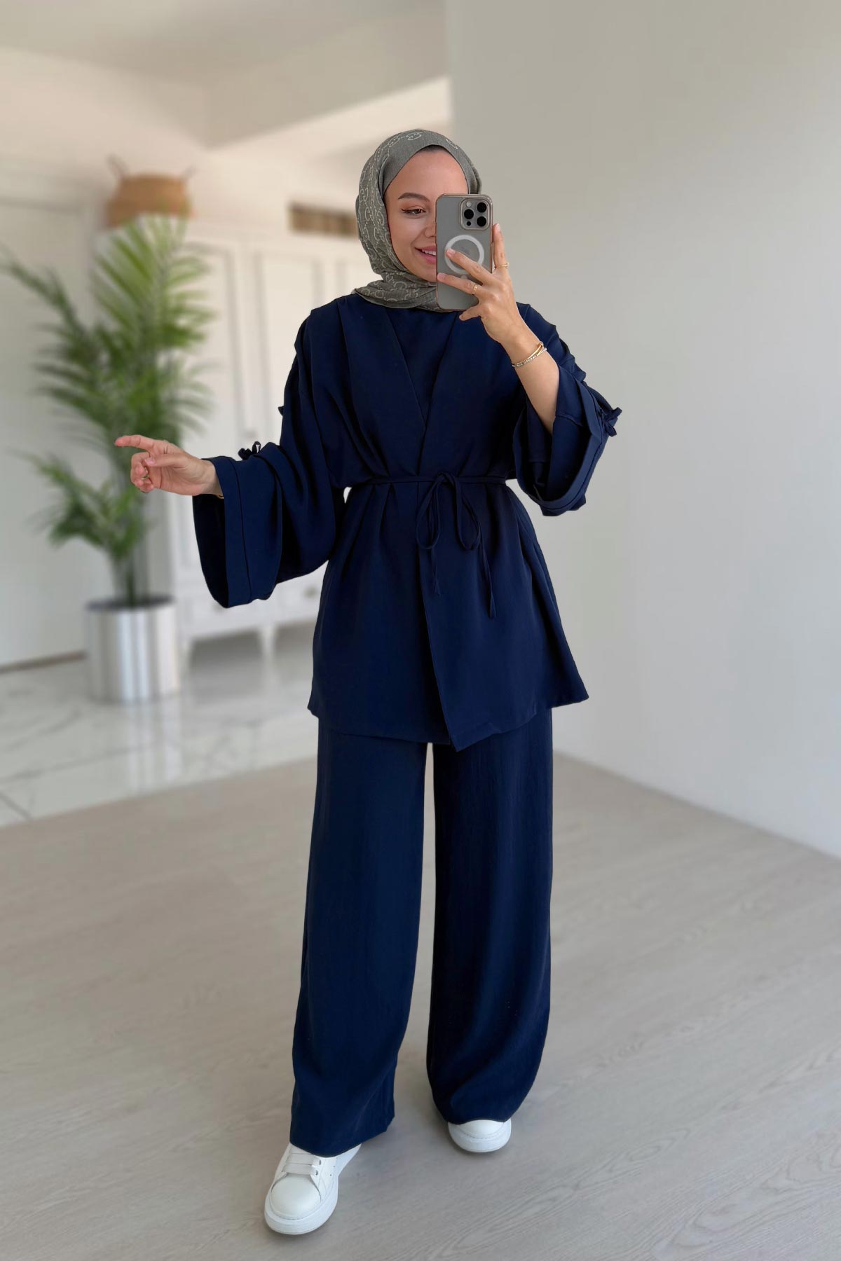 Bow Detail Triple Suit - Navy Blue