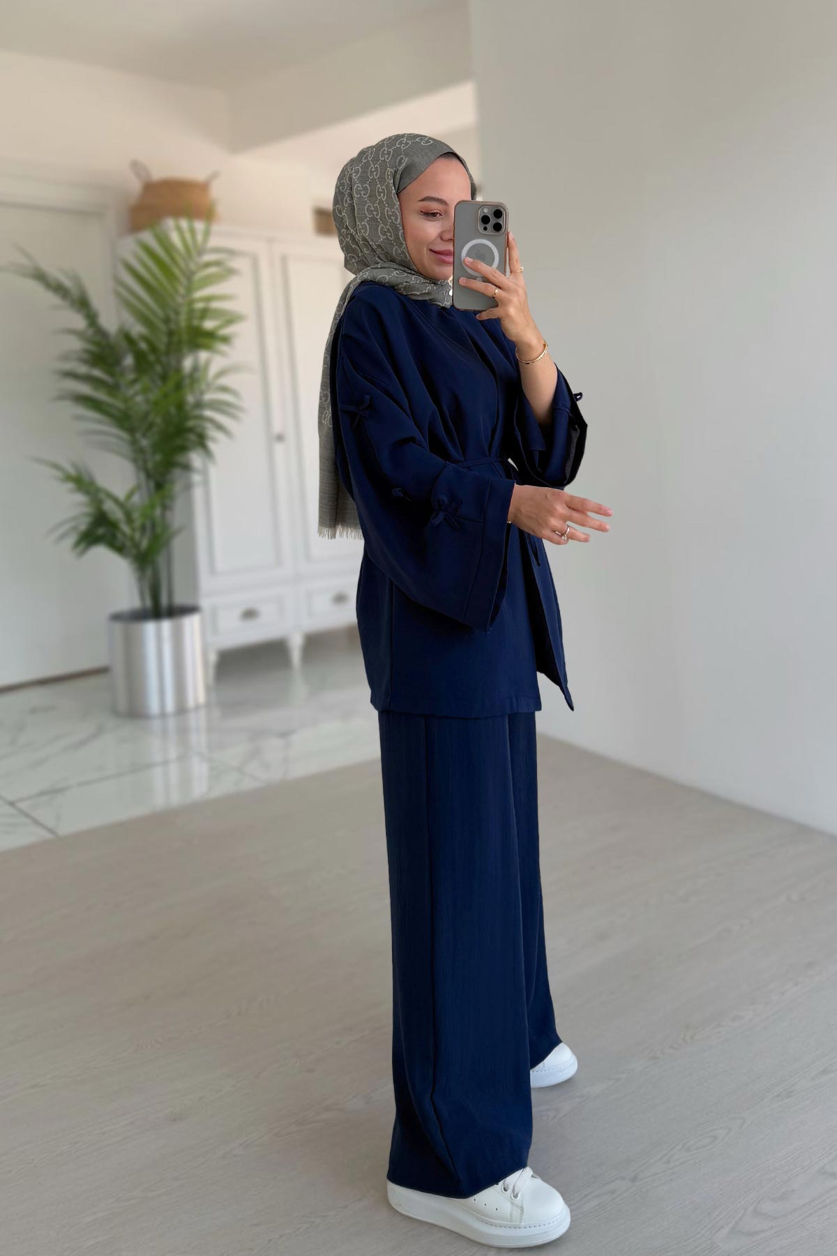 Bow Detail Triple Suit - Navy Blue