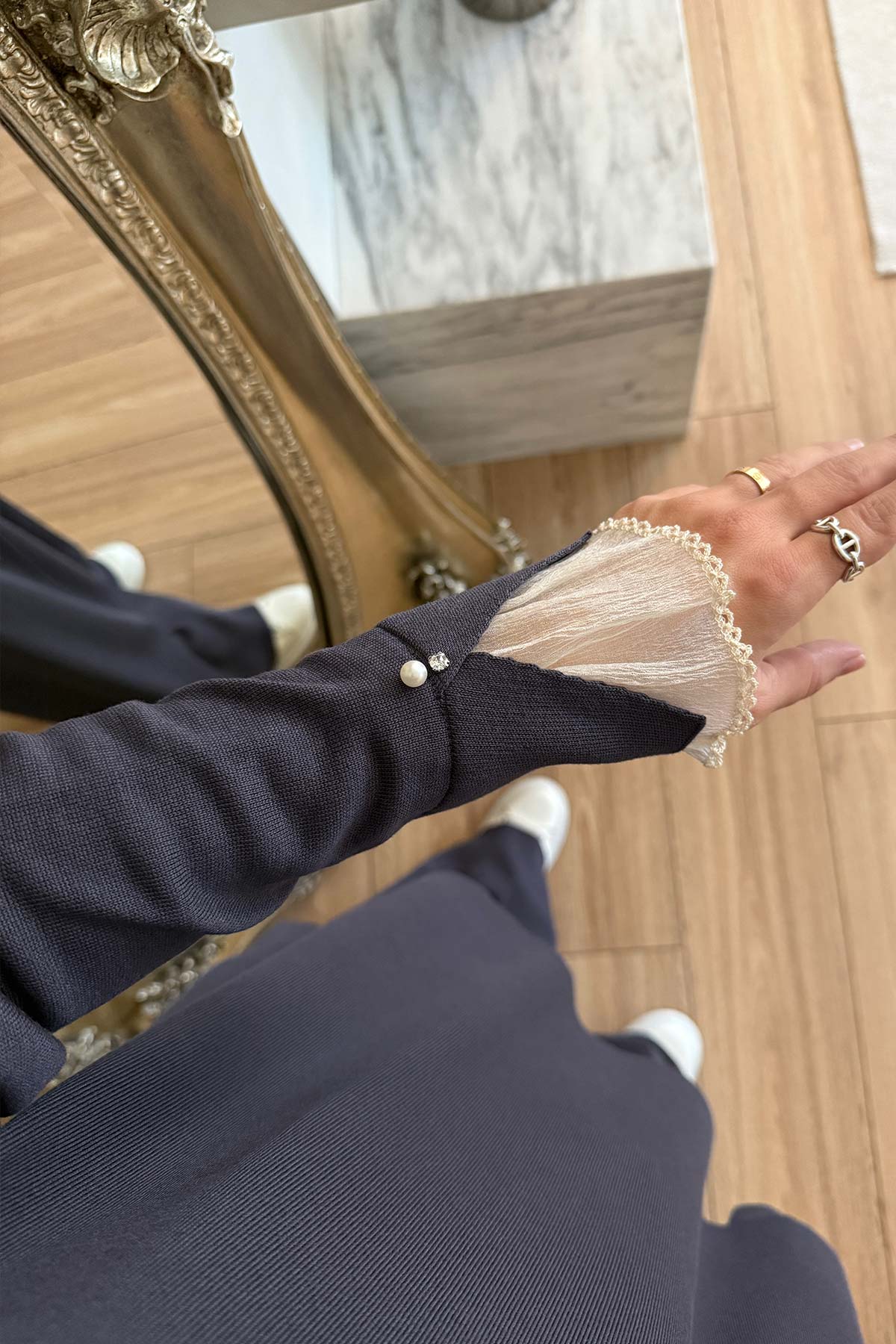 Mercerized Suit with Tulle Sleeves - Smoke Grey