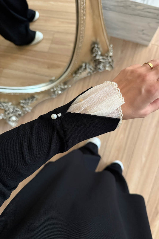 Mercerized Suit with Tulle Sleeves - Black