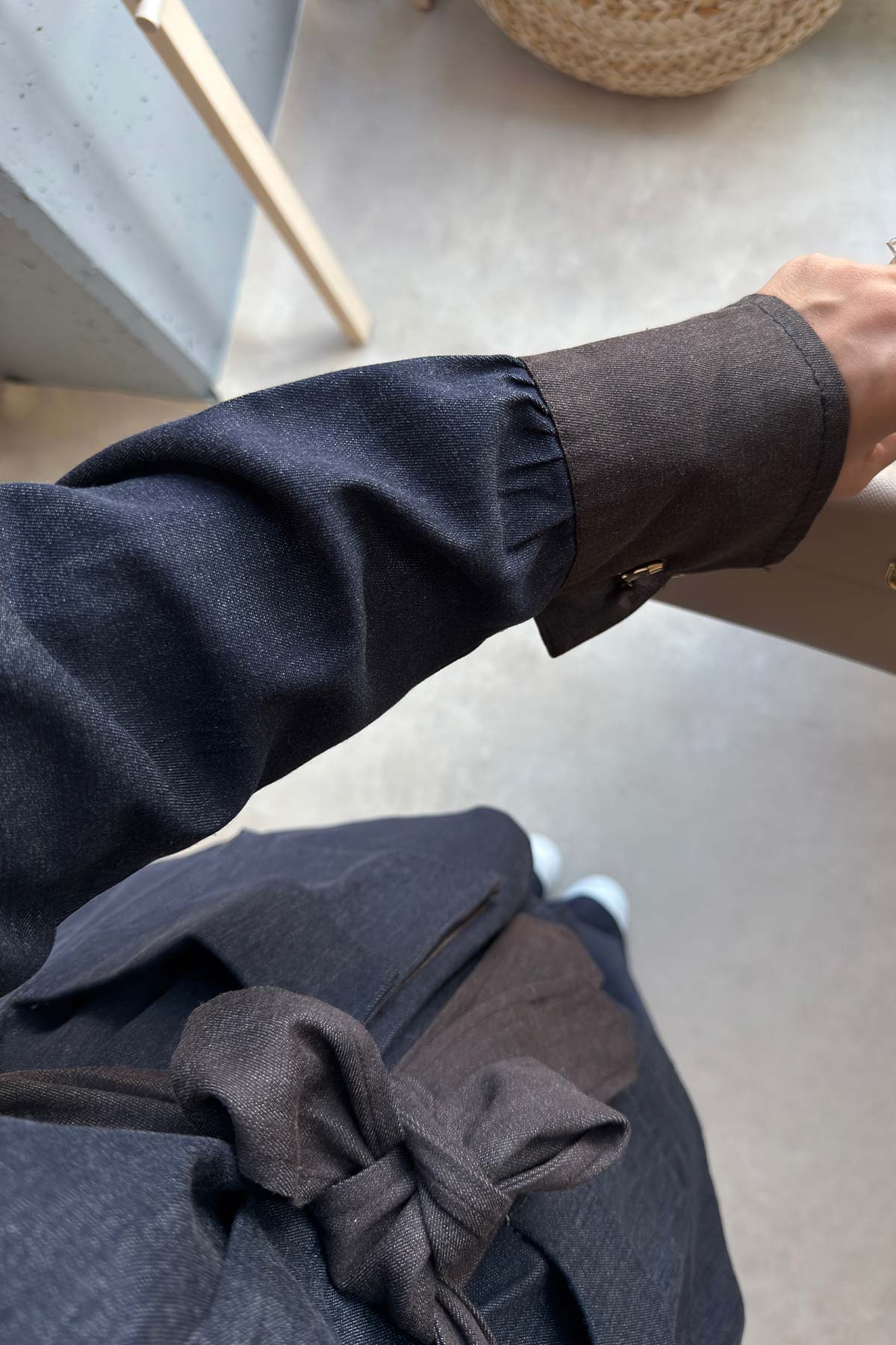 Two-Piece Denim Suit with Contrast Trim - Navy