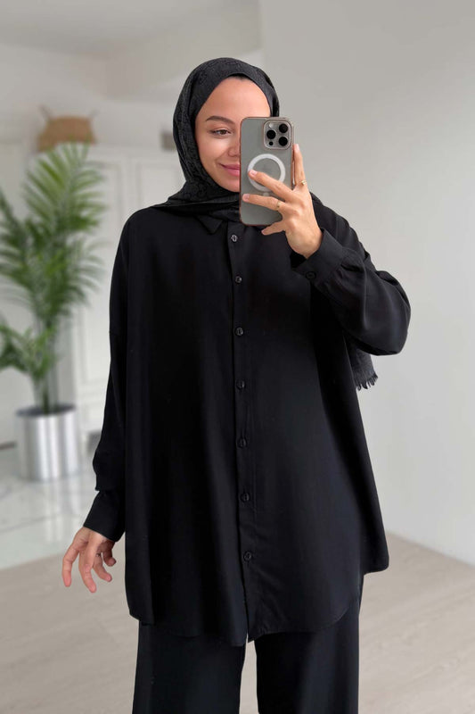 Girdle Detail Draped Double Suit - Black