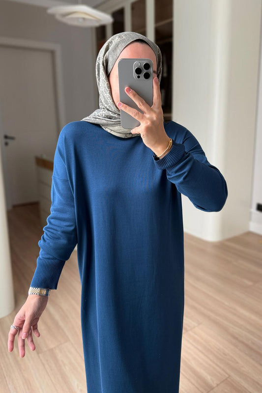 Mercerized Knitwear Dress - Petrol