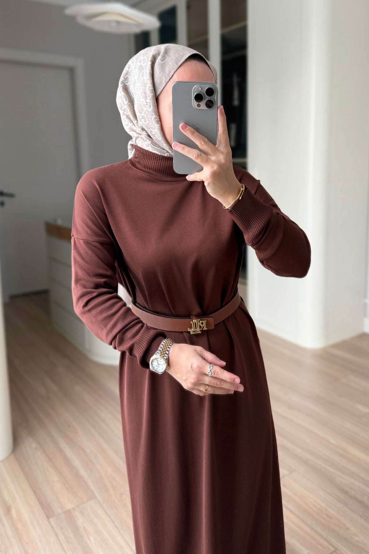 Mercerized Knitwear Dress - Brown