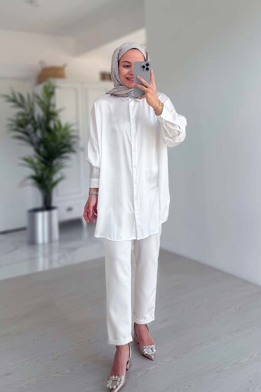Oversize Satin Shirt - White
