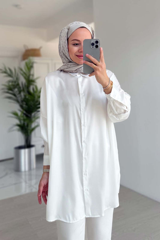 Oversize Satin Shirt - White