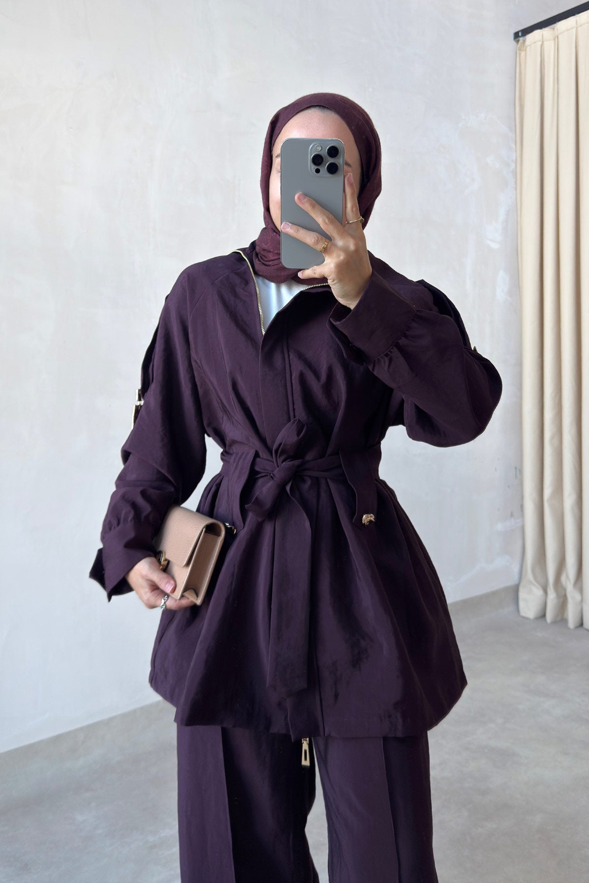 Collared Jacket Suit - Burgundy