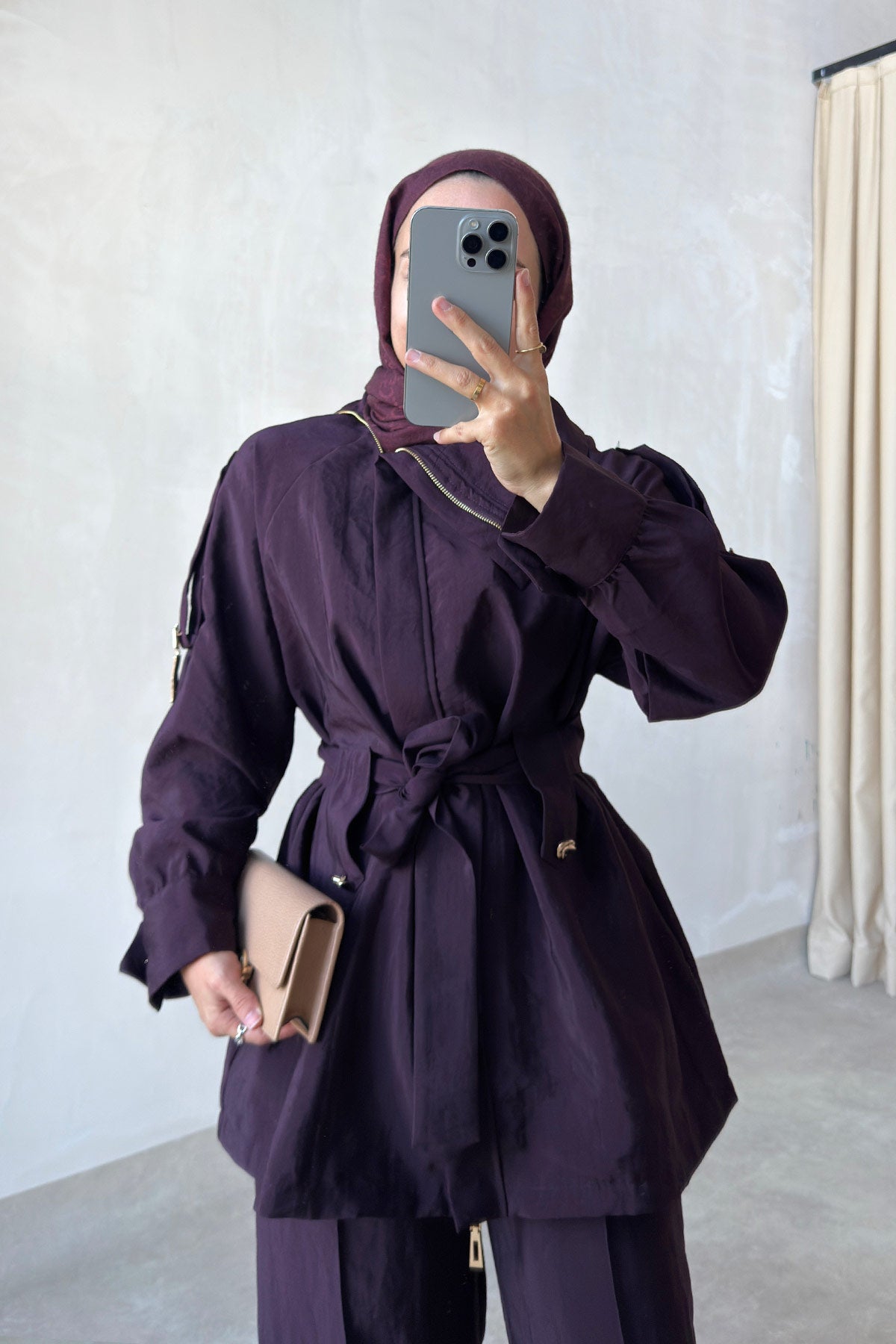 Collared Jacket Suit - Burgundy