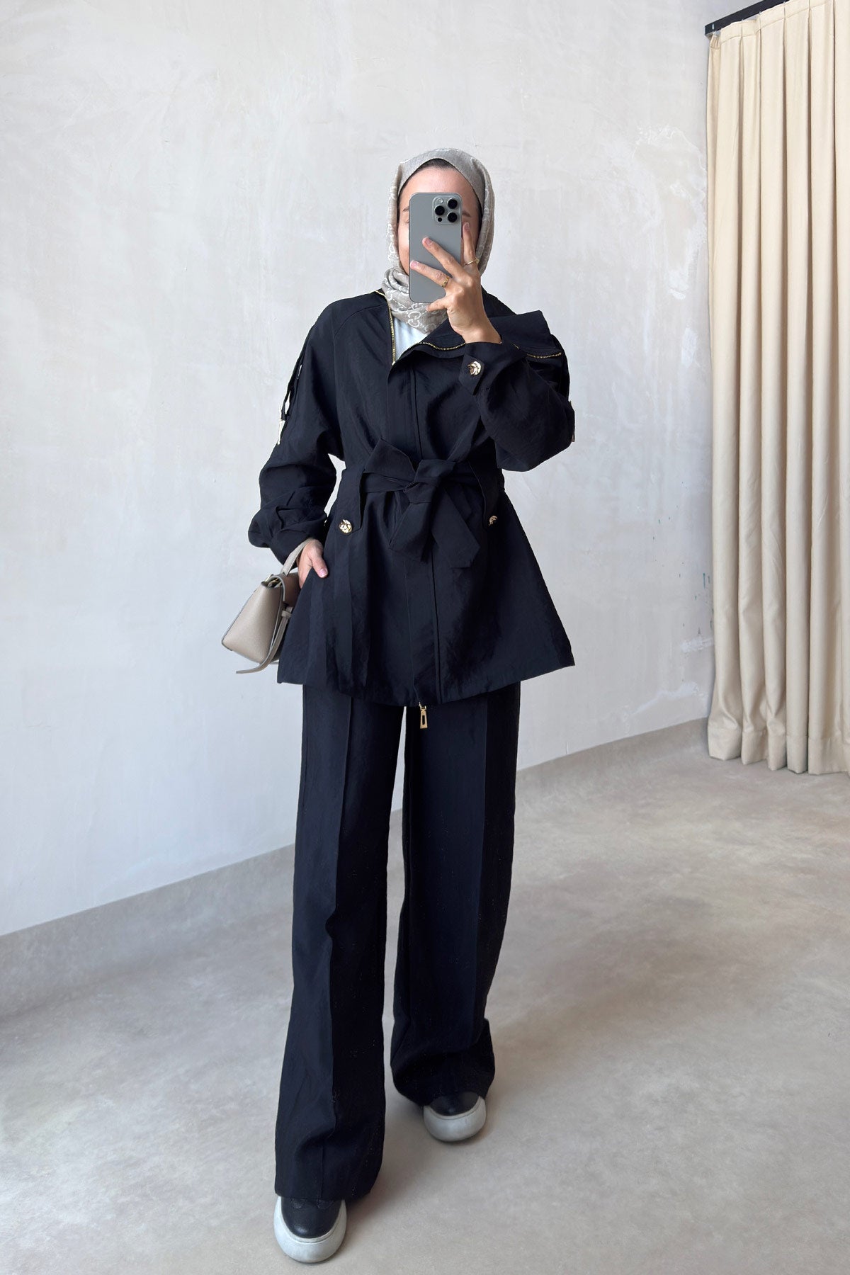 Collared Jacket Suit - Black