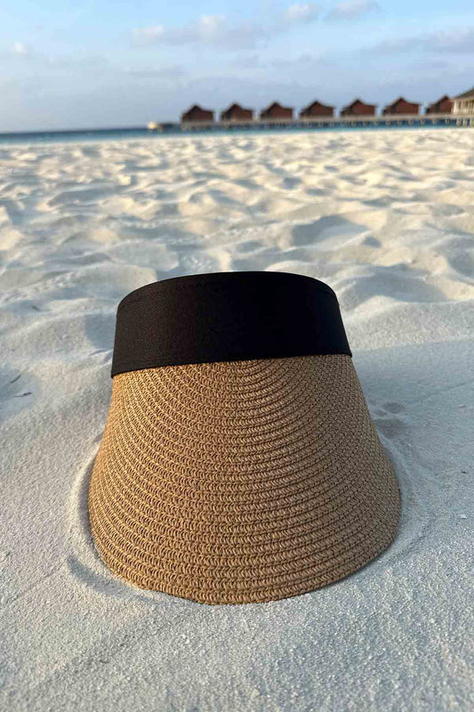 Black Band Adjustable Straw Visor Hat - Camel