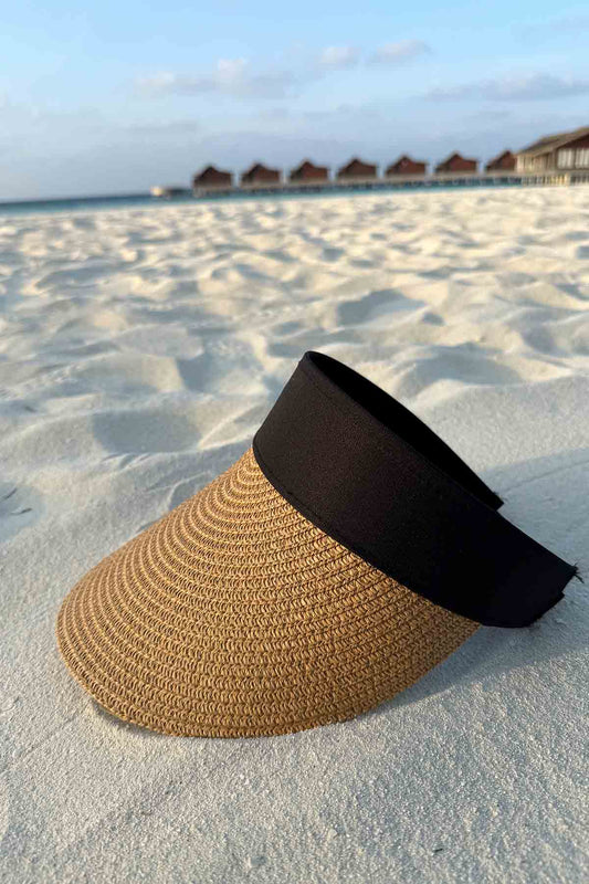 Black Band Adjustable Straw Visor Hat - Camel