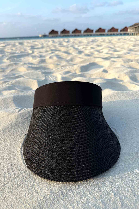 Black Band Adjustable Straw Visor Hat - Black