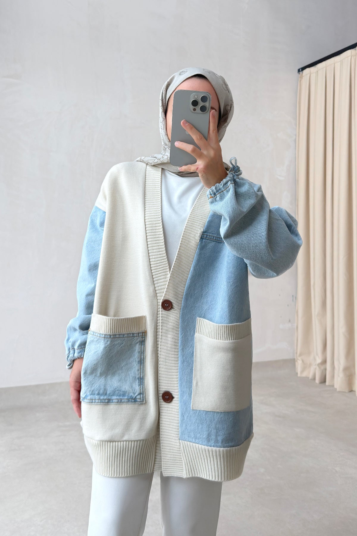 Double Pocket Design Cardigan - Blue