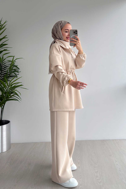 Design Collar Scuba Suit - Beige