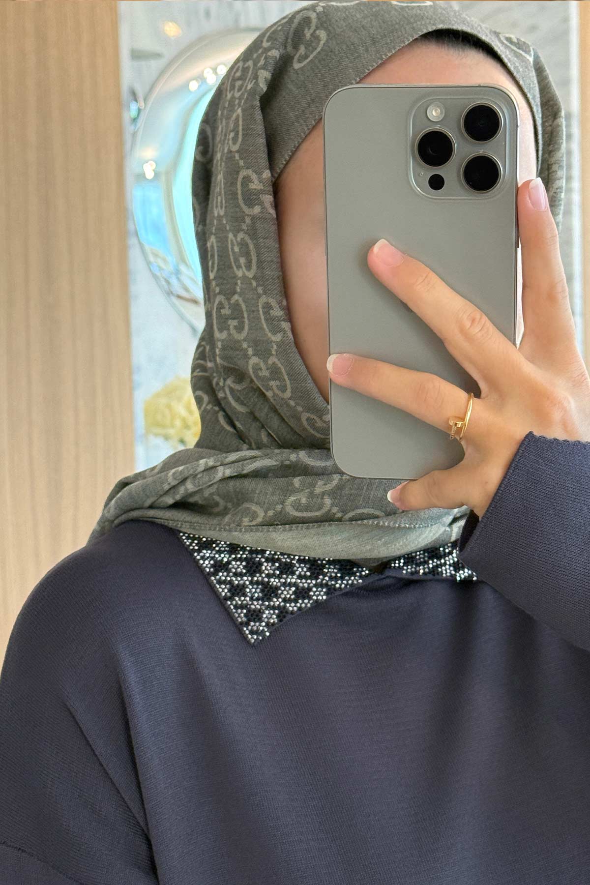 Stone-Detail Mercerized Modest Suit - Smoked Colored