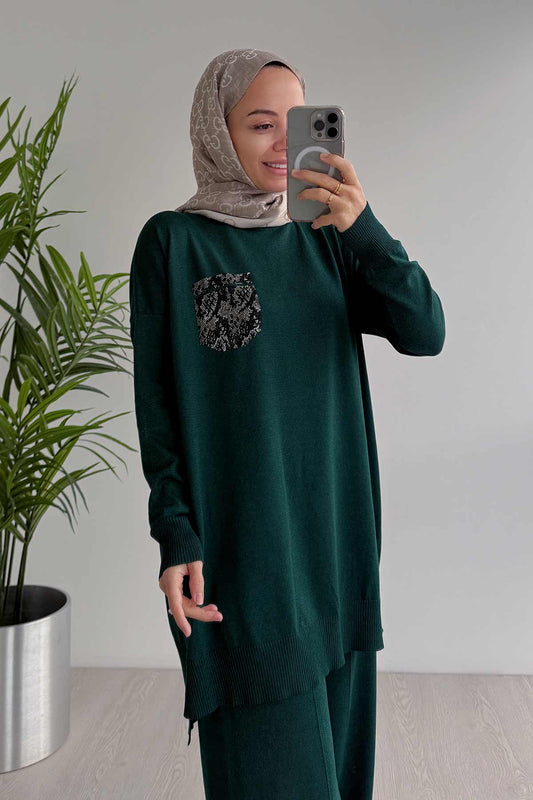 Stoned Pocket Mercerized Suit - Emerald Color