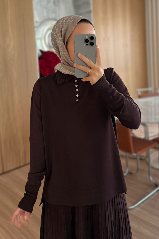 Wave Pattern Skirted Mercerized Suit - Brown