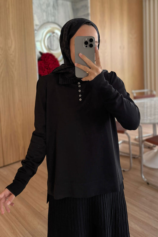 Wave Pattern Skirted Mercerized Suit - Black