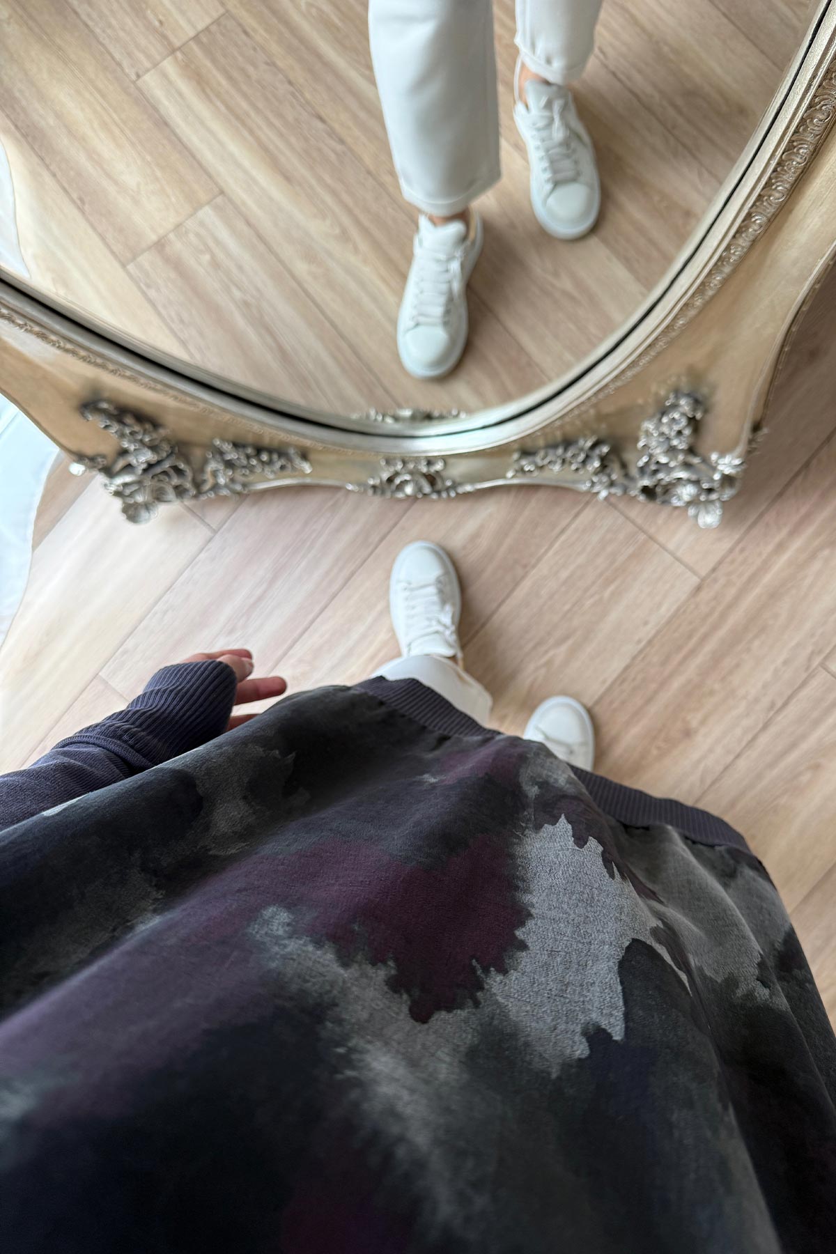 Side Zipper Patterned Turtleneck Mercerized Tunic - Anthracite