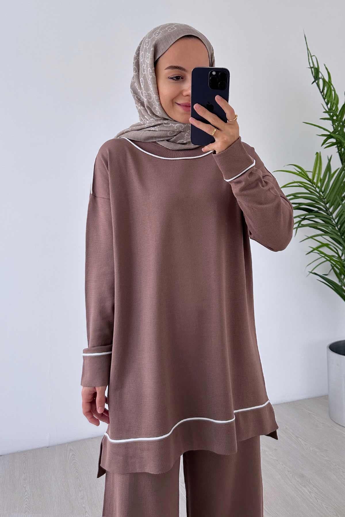 Biye Detail Mercerized Suit - Camel