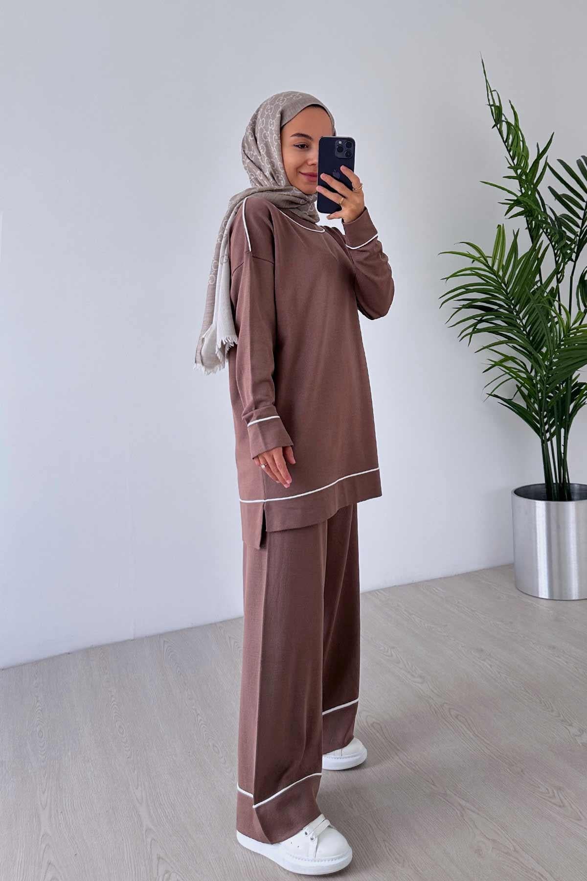 Biye Detail Mercerized Suit - Camel