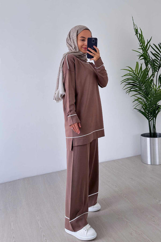 Biye Detail Mercerized Suit - Camel