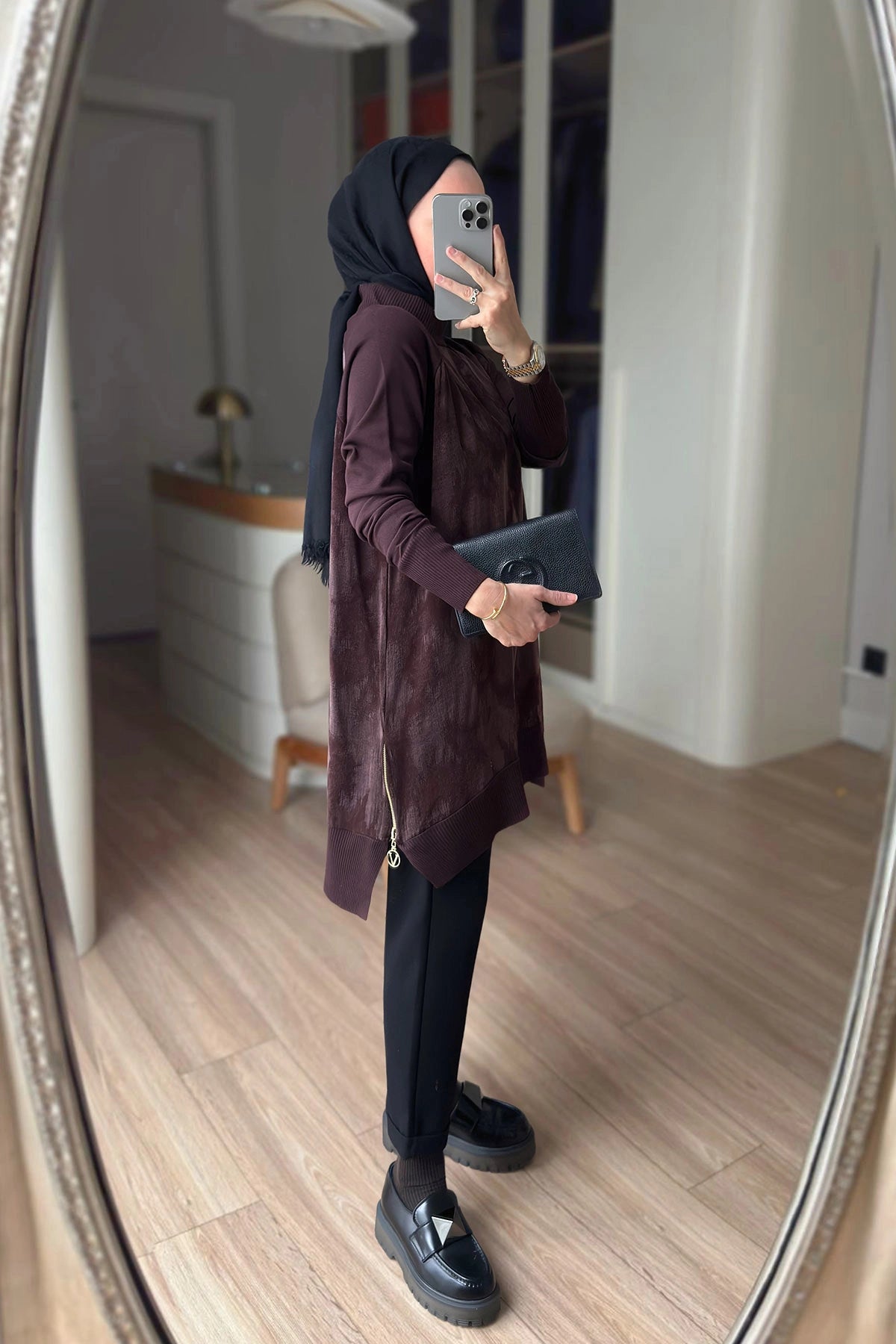 Patterned Silk Cupra Mercerized Tunic – Brown